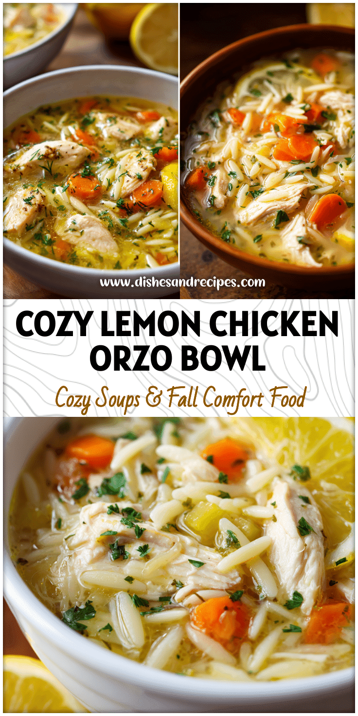 Bowl of Lemon Chicken Orzo Soup with tender chicken, pasta, and herbs, a bright and Easy Quick Soup Recipe.